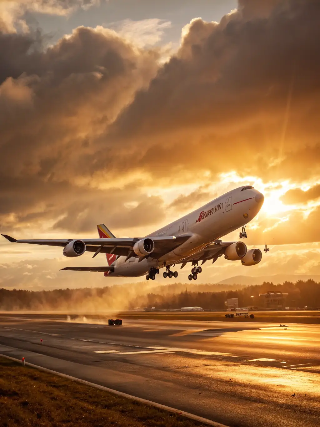 An airplane taking off with parcels labeled for international destinations, representing ParcelPulse's international shipping capabilities.