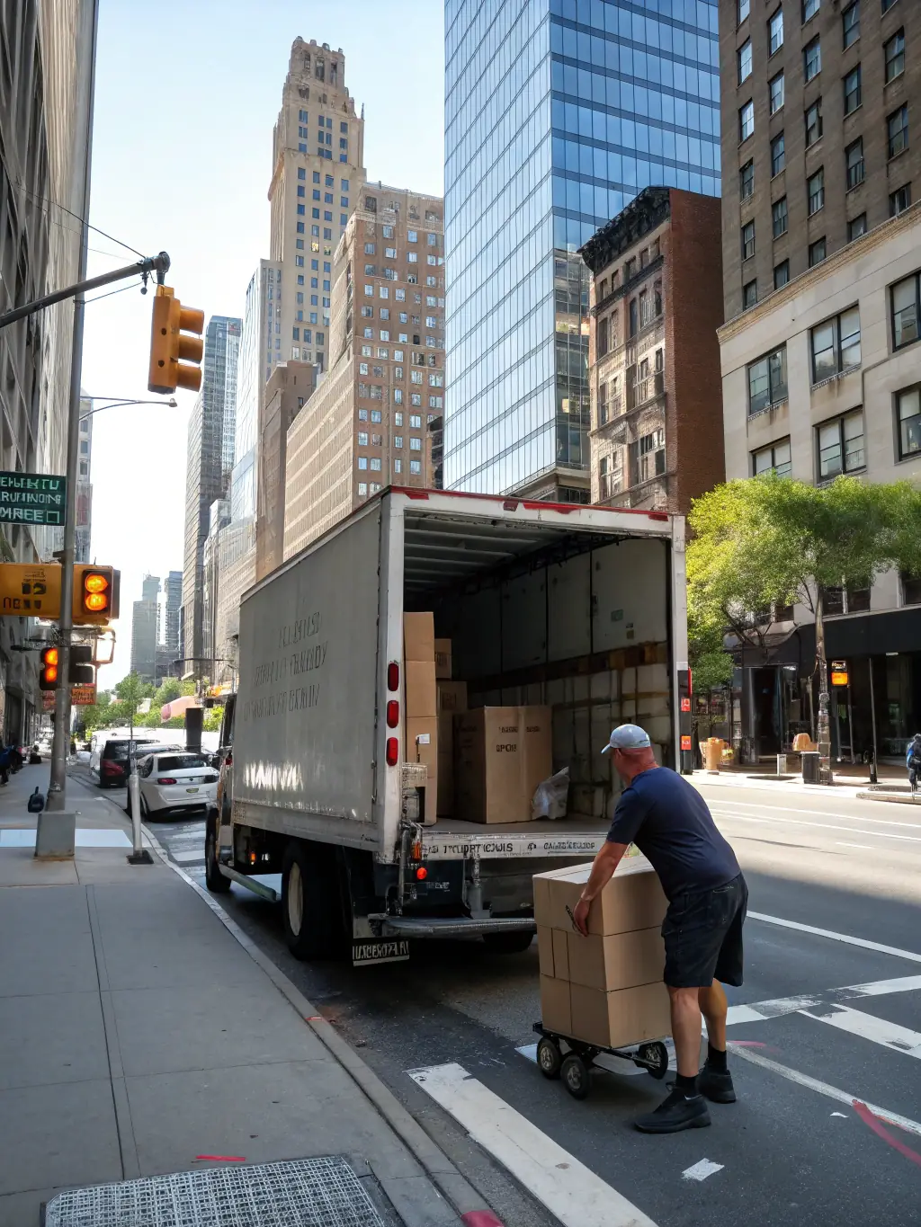 A delivery van in a busy London street, with parcels being loaded for local delivery, showcasing ParcelPulse's local delivery service.
